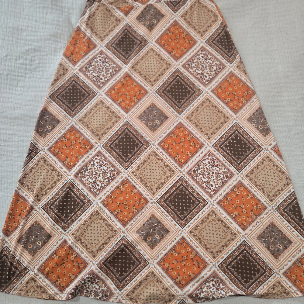 EARTHBOUND A-Line Skirt with Brown and Orange Geometric Design